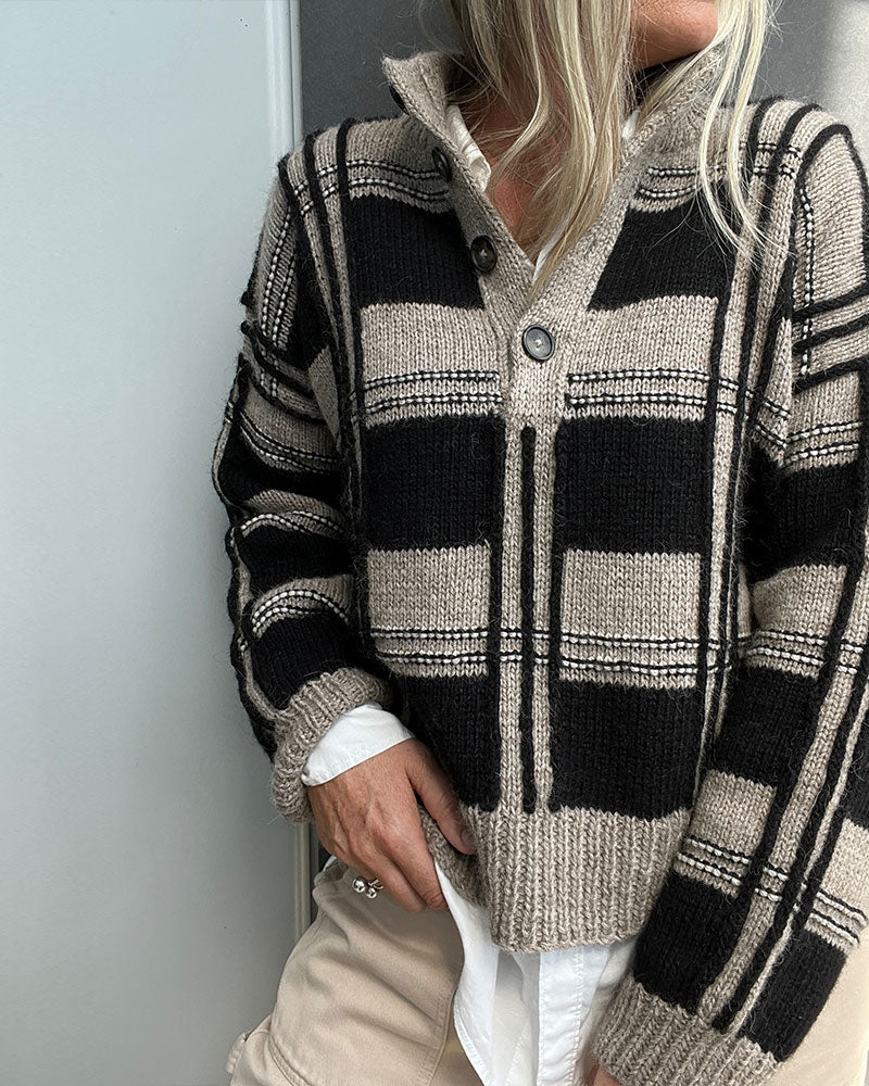 Pull Bouton Col Roulé Carreau Bloc De Couleur