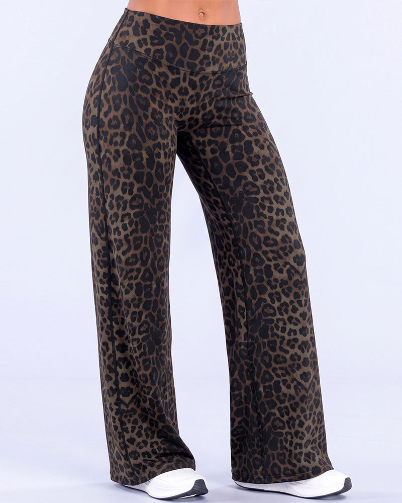 Pantalon Femme Léopard Imprimé Jambe Large Athletic