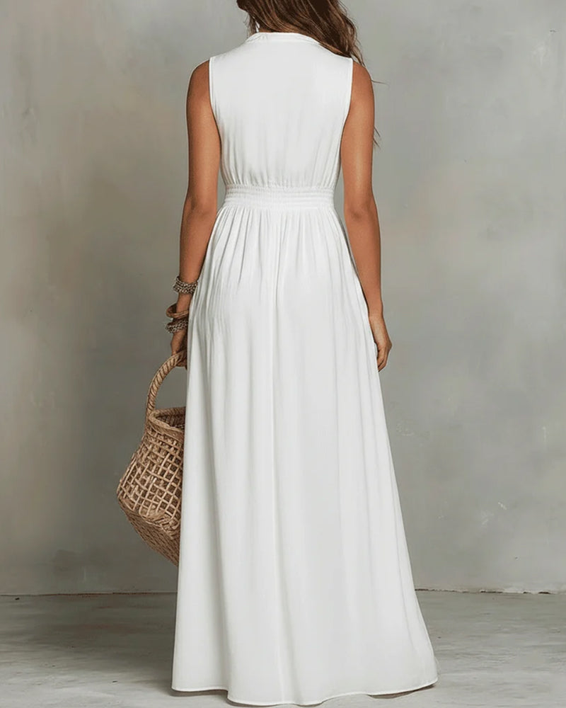 Robe Revers Sans Manches Fermeture Éclair Longue