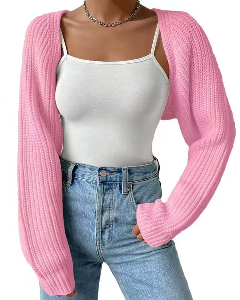 Cardigan Uni Manche Longue Court