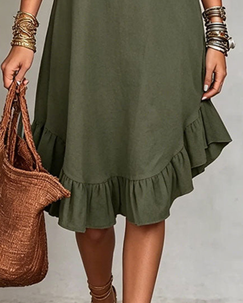 Robe Décontractée Col V Volanté Midi