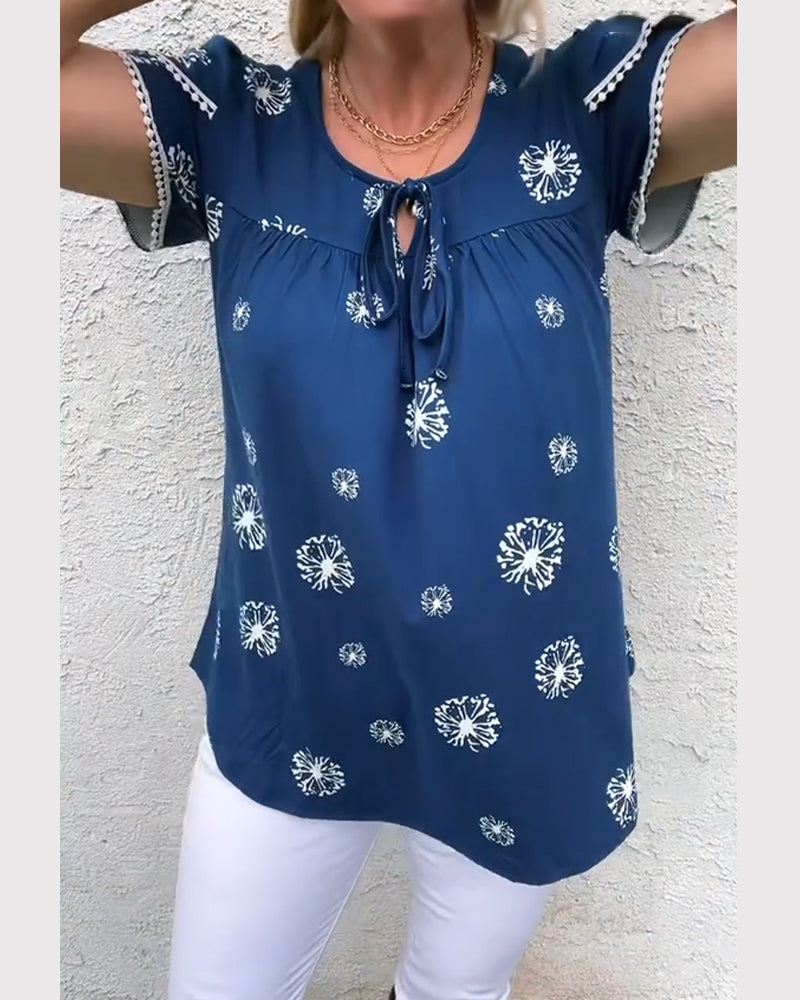 Blouse Manches En Pétales Imprimé Tie-Dye