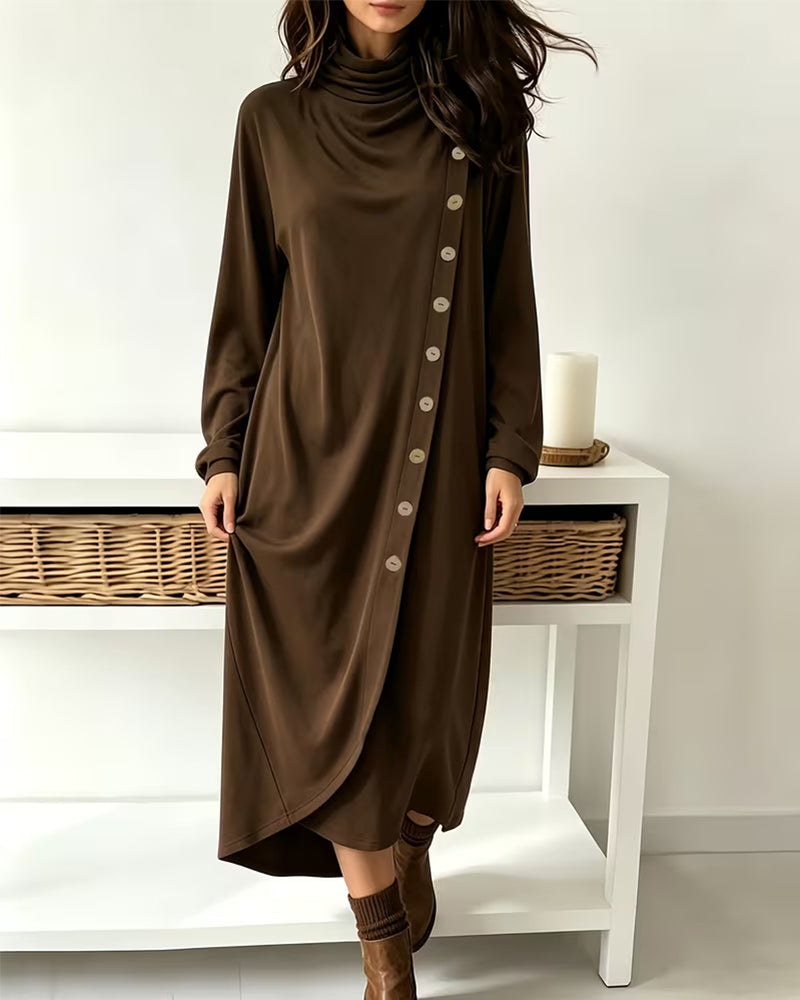 Robe Cowl Encolure Bouton Croisement Irrégulier