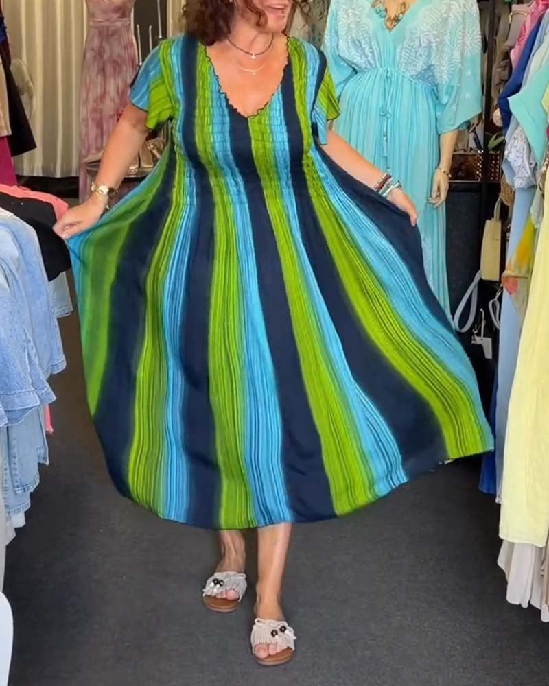 Robe Rayure Verticale Col V Colorée