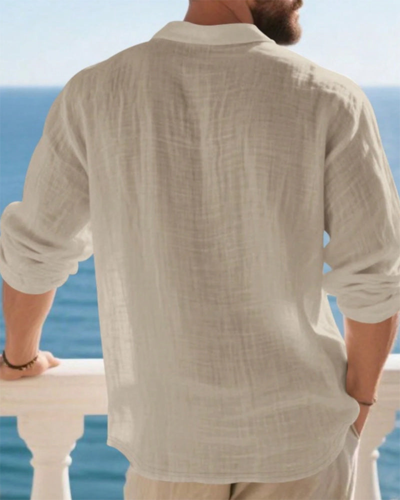 Chemise Homme Légère Coupe Ample Lin Manches Longues Polo