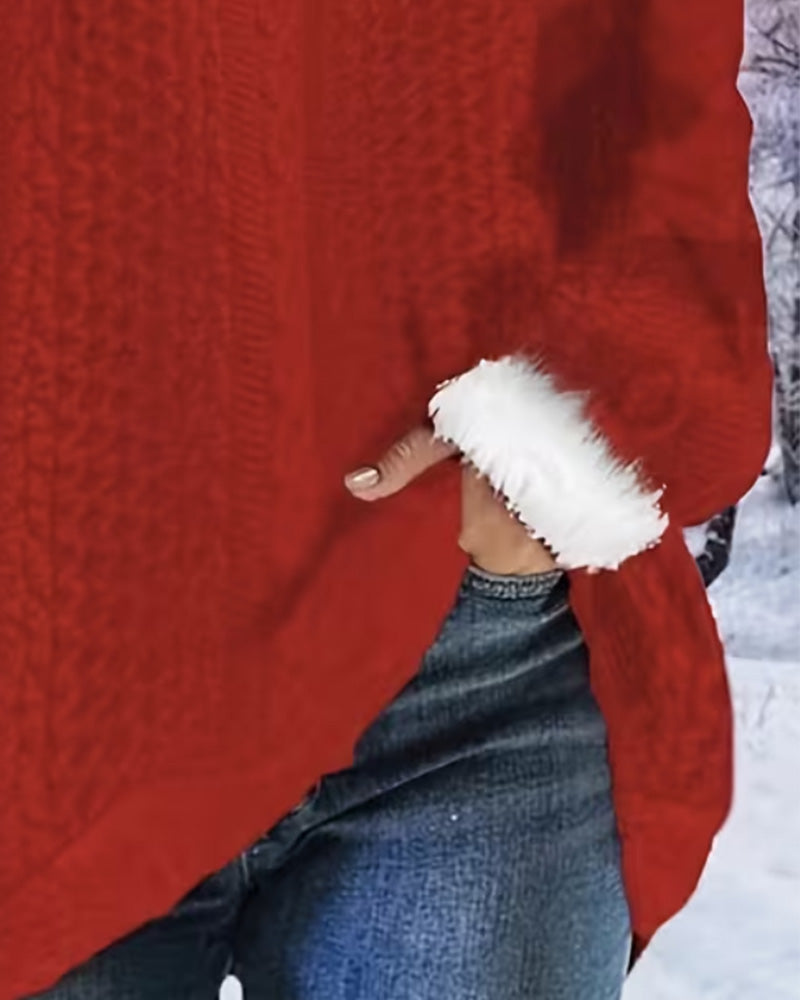 Haut Bordure En Peluche Col V Noël