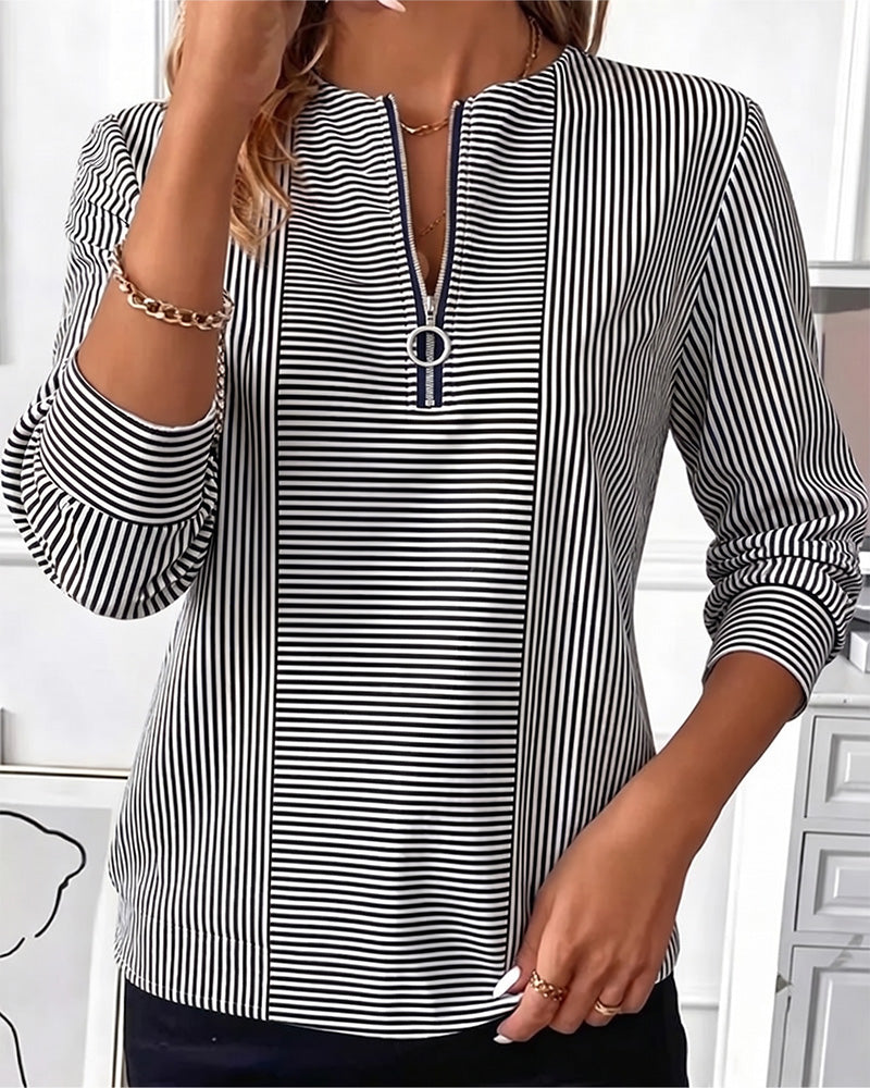 Blouse Rayée Patchwork Fermeture Éclair