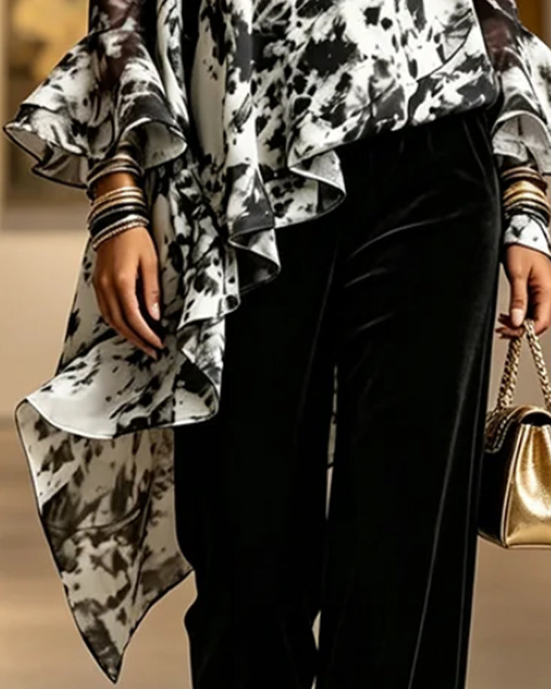 Blouse Encre Tie-Dye Volant