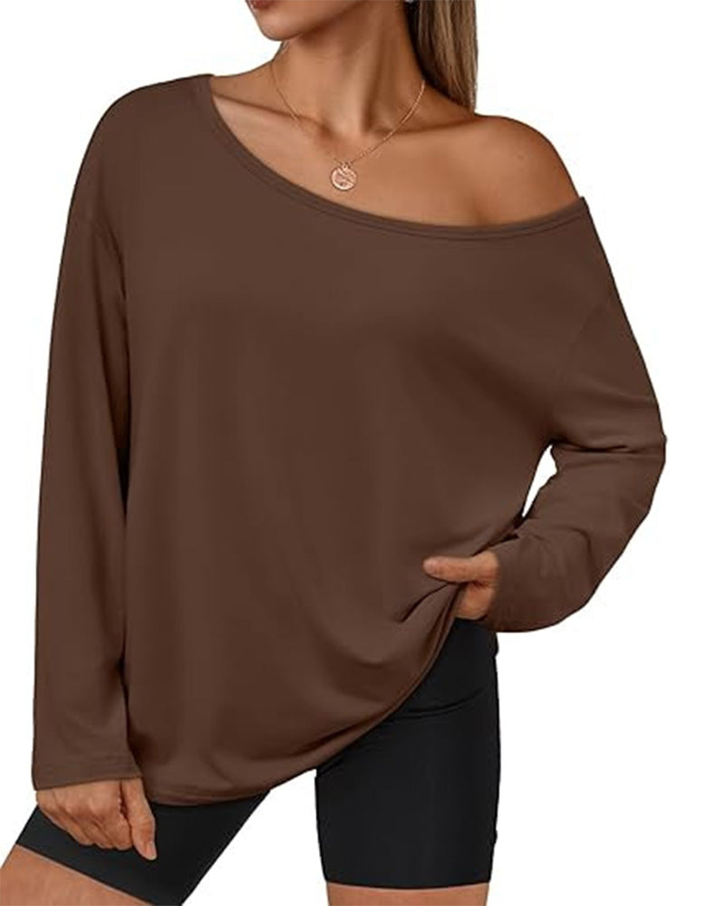 T-Shirt Une Épaule Unie Manches Longues