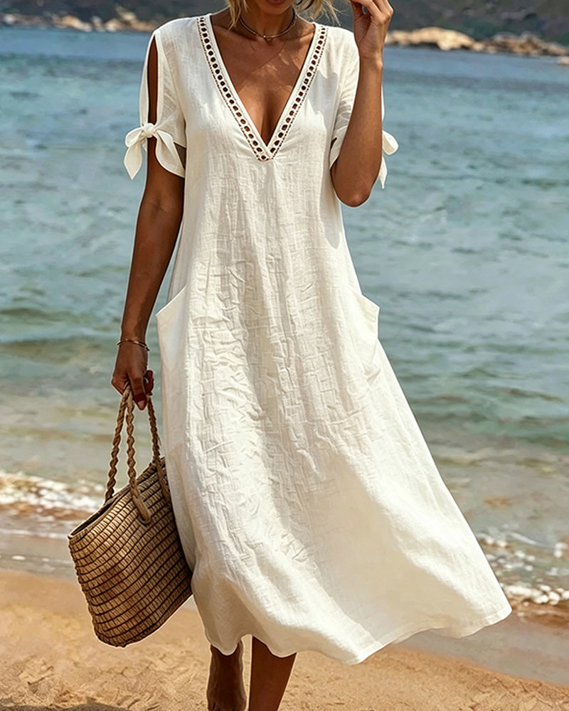 Robe Longue Col V Découpe Au Col Vacances