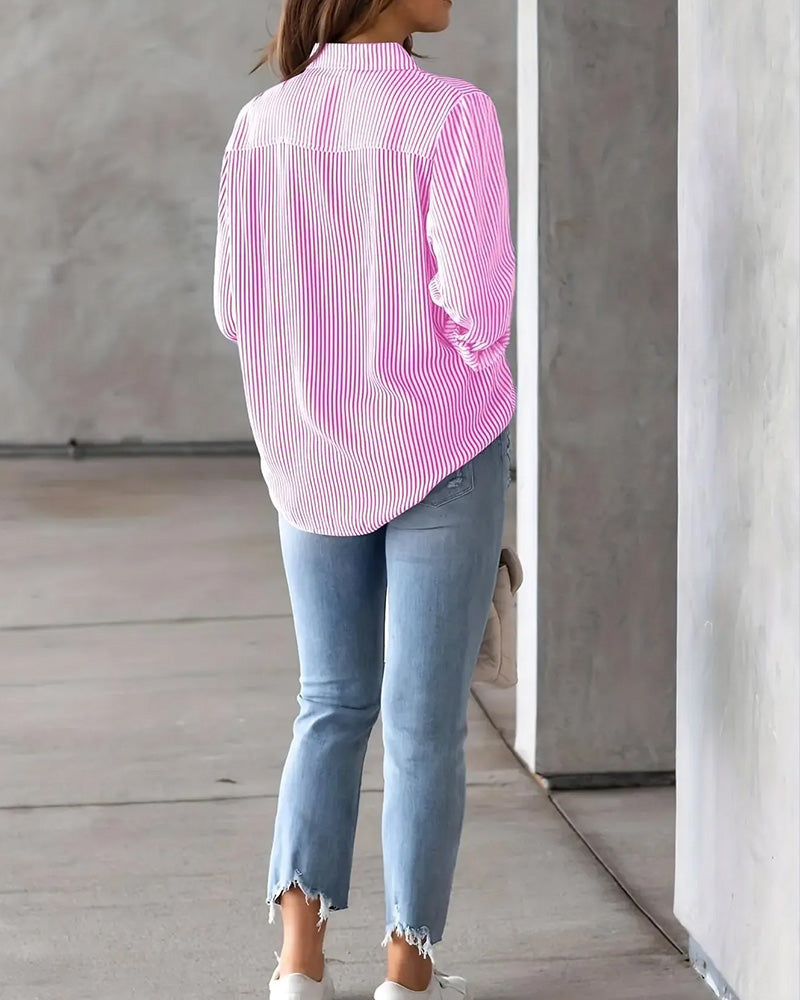Chemise Rayée Poche Manche Longue Lâche