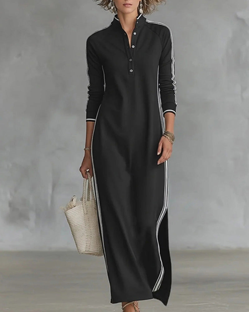 Robe Contraste Bouton Col V