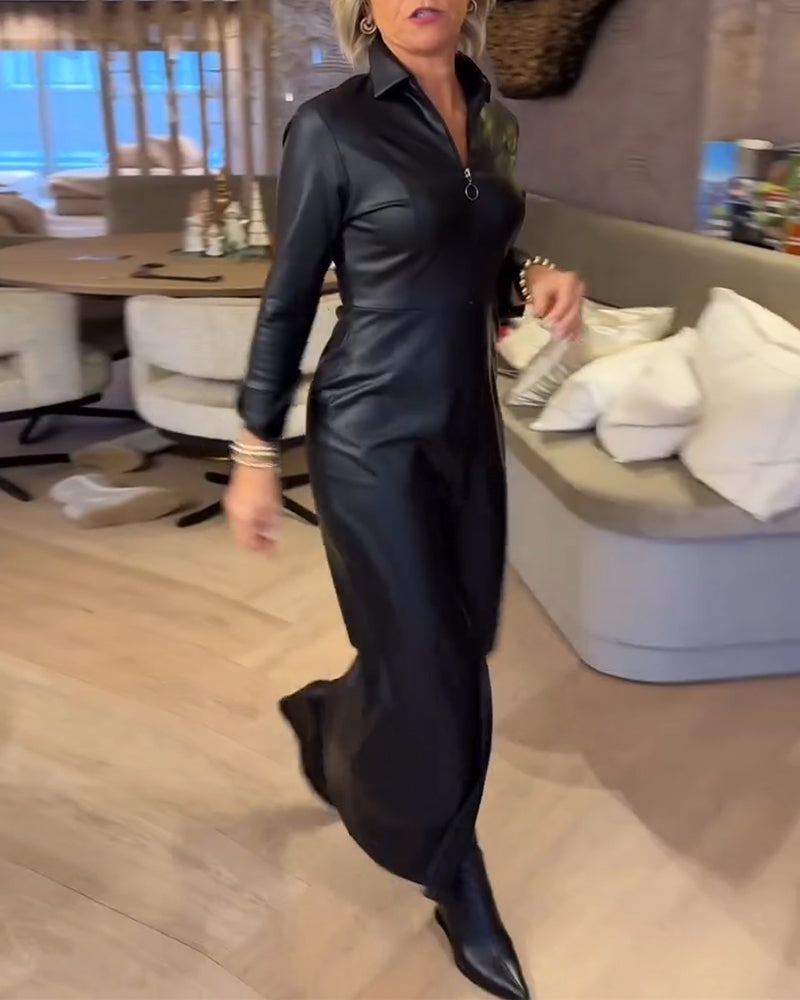 Robe Revers Fermeture Éclair Pu À La Mode