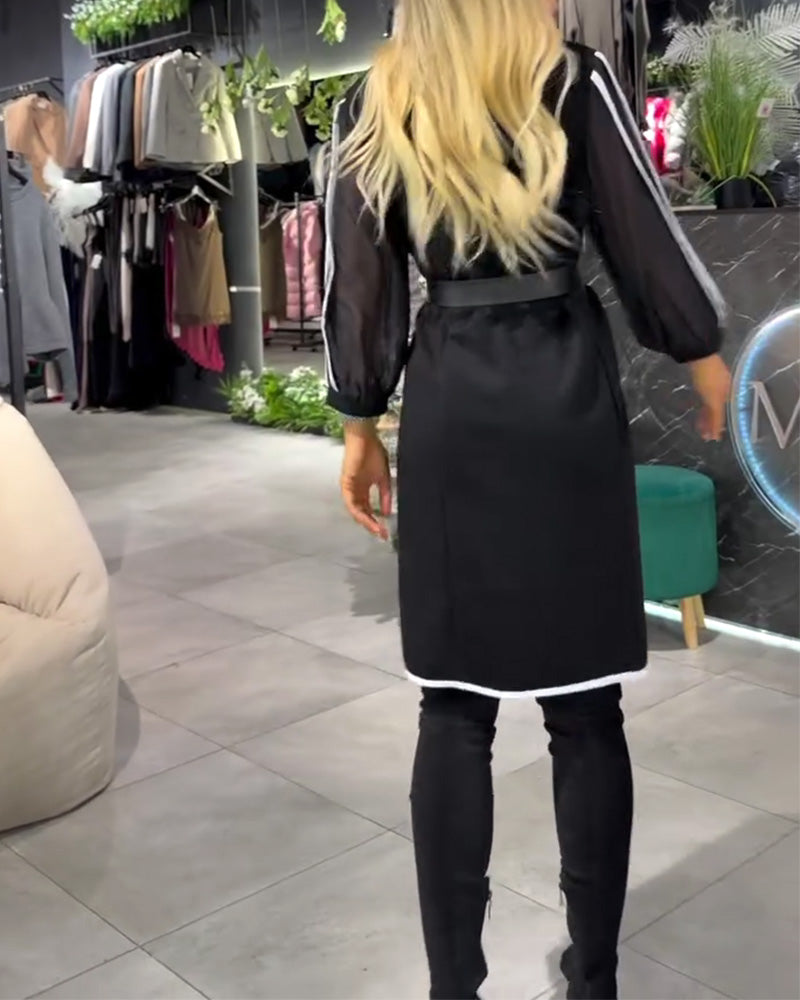 Robe Couleur Contraste Amincissant Droit