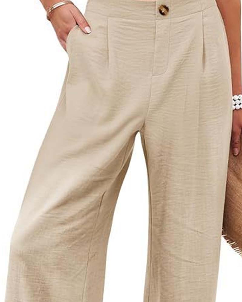 Pantalon Bouton Taille Élastique Large