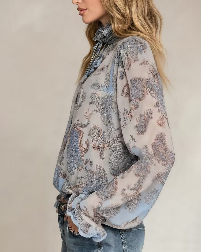Blouse Bordure Dentelle Cordon De Serrage Sheer