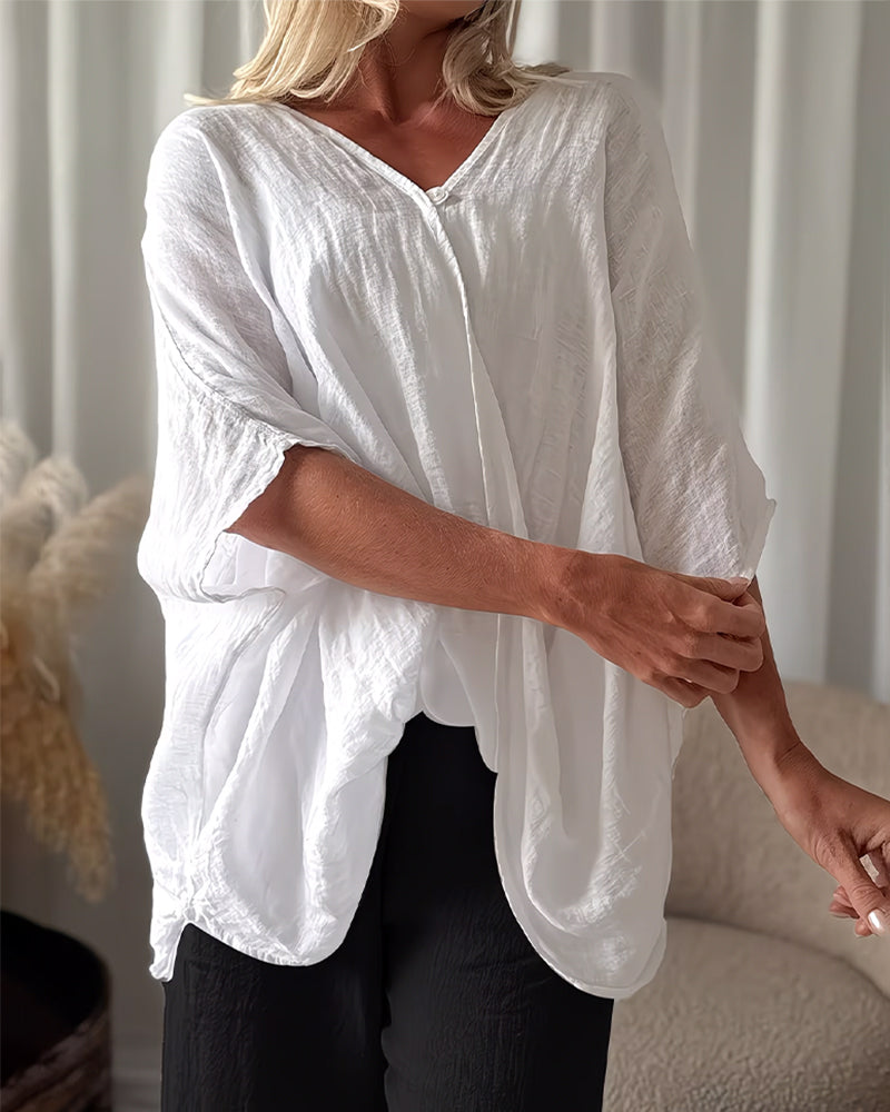 Blouse Lâche Manche Chauve-Souris Unie