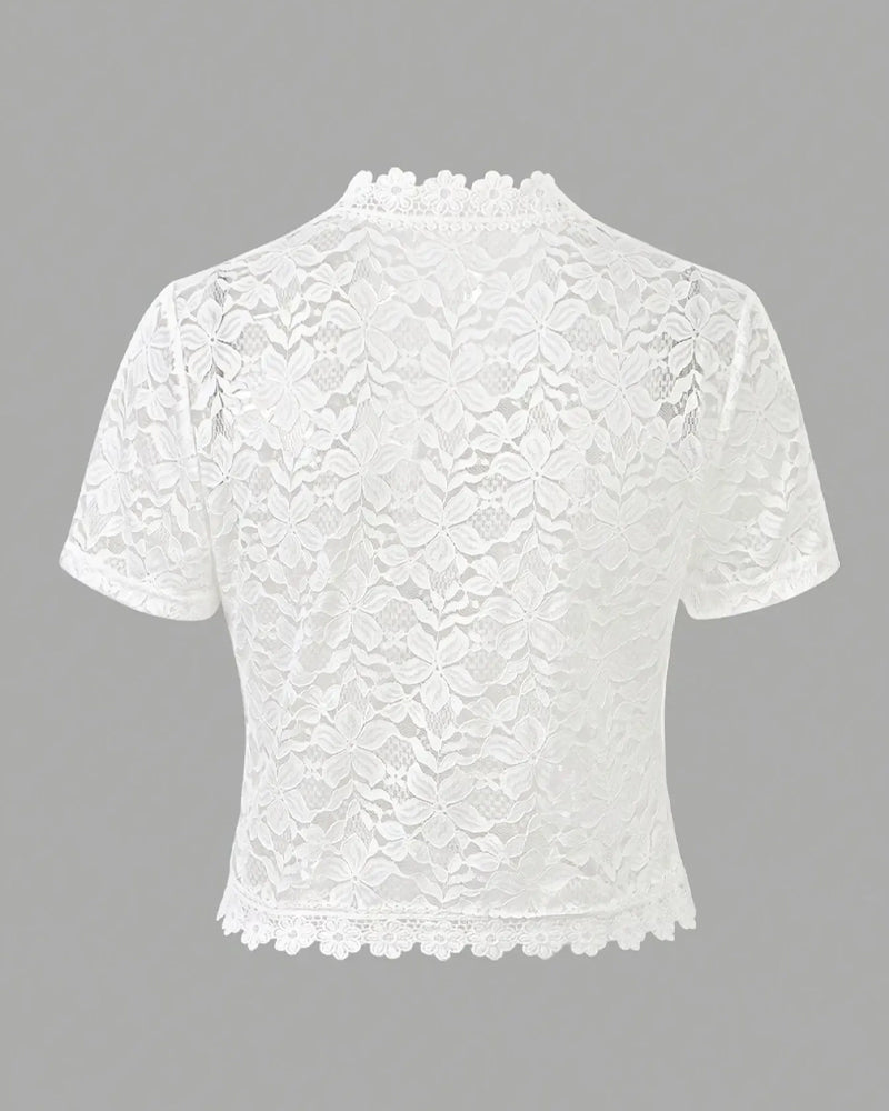 Manteau Uni Fleur Dentelle Manche Courte