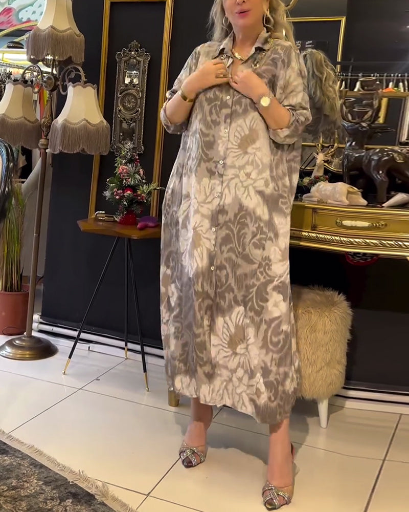 Robe boutonnée à revers imprimé vintage