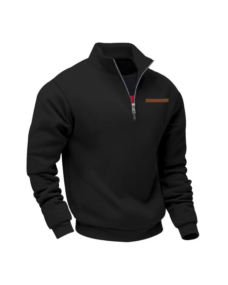 Sweatshirt Couleur Unie Col Montant Fermeture Éclair