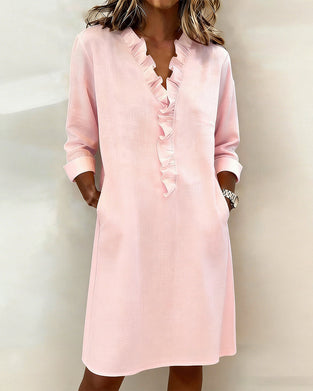 Robe À Volants Col V Unie