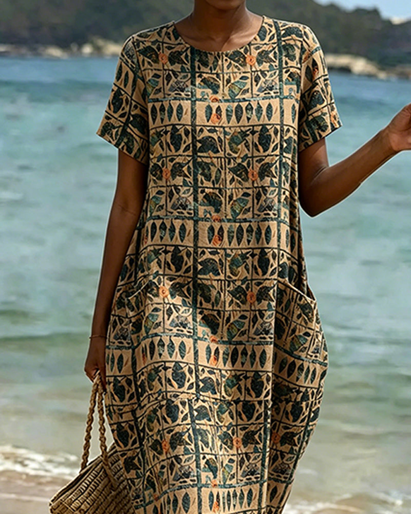Robe Vintage Col Rond Poche