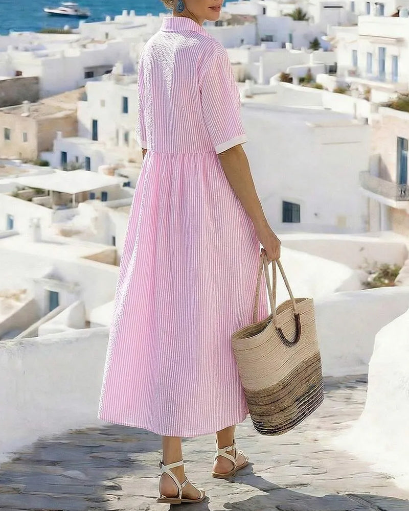 Robe Rayée Chemise Poche Maxi