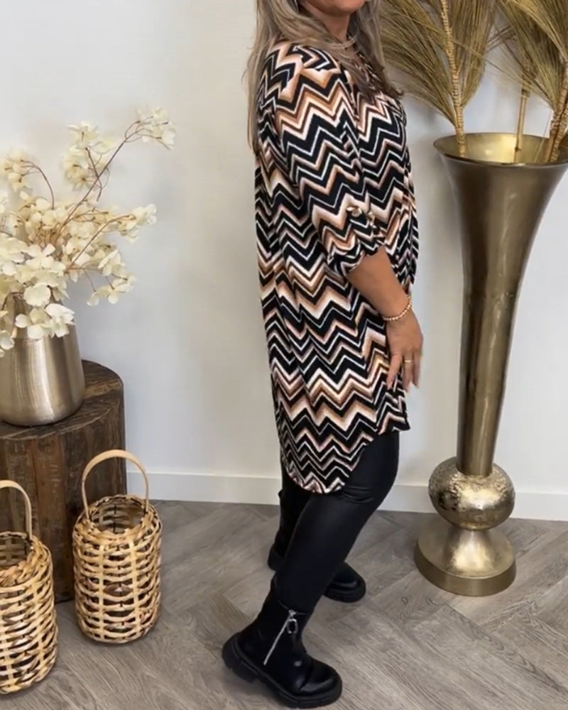 Robe col V imprimé vagues