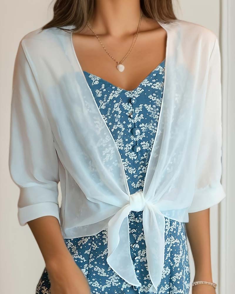 Cover-Up Sheer Chiffon Manche Courte Protection Solaire
