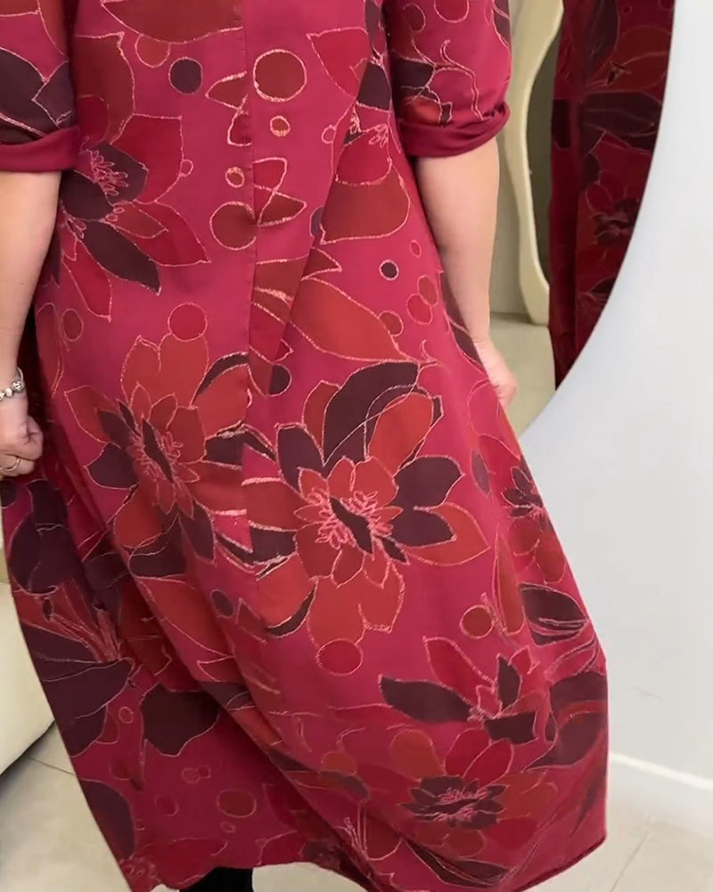 Robe décontractée à imprimé floral et col rond