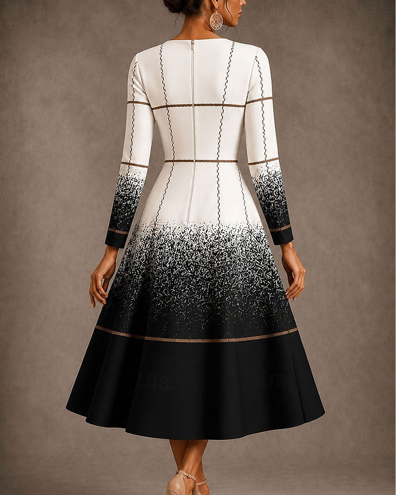 Robe Col En V À Carreaux Bloc De Couleur Dégradé