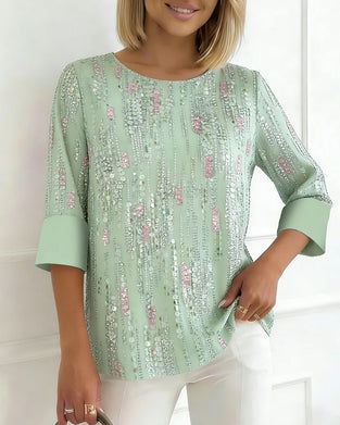 Blouse Décontractée Col Rond Imprimé Demi-Manche