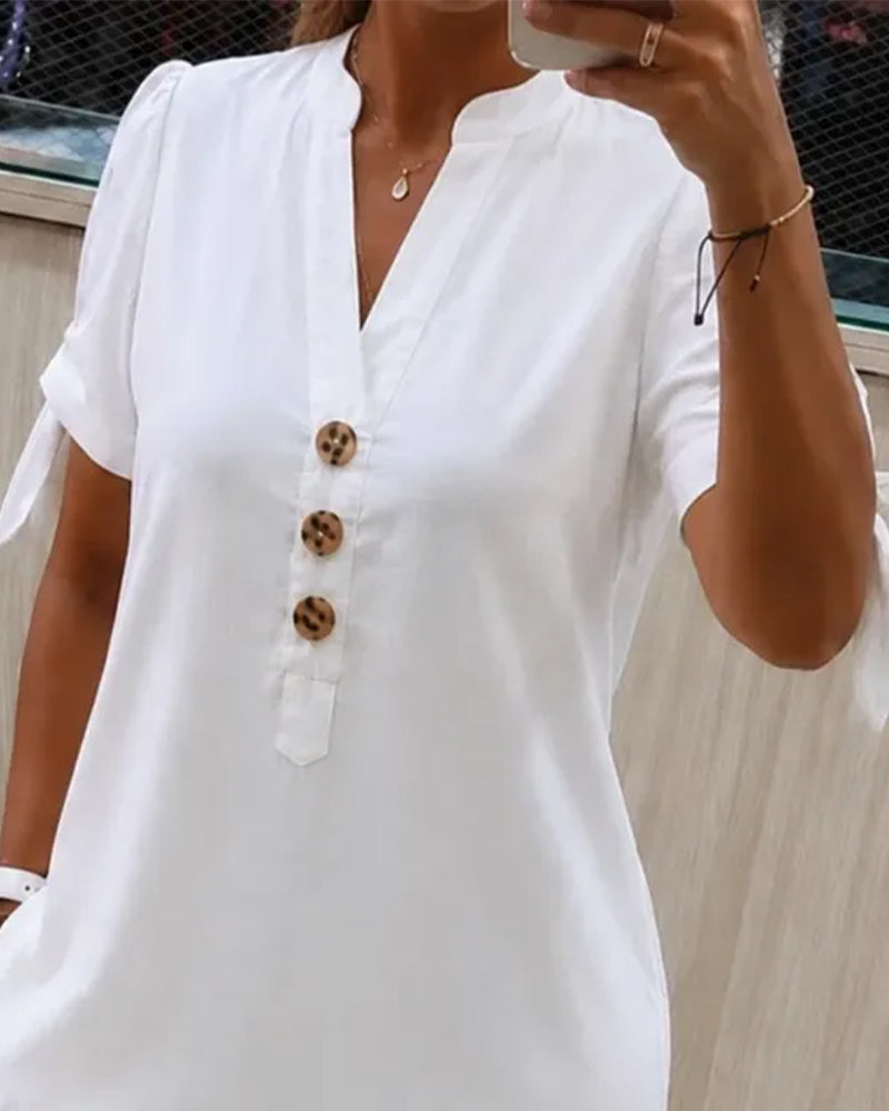 Robe Col V Droit Demi Bouton
