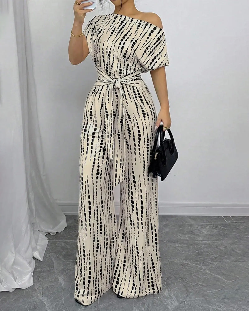 Jumpsuit Une Épaule Cravate Jambe Large