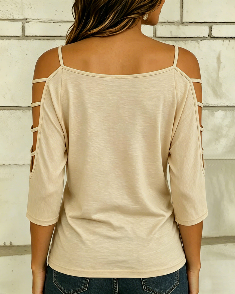 T-Shirt Unie Manche Coude Hors Épaule