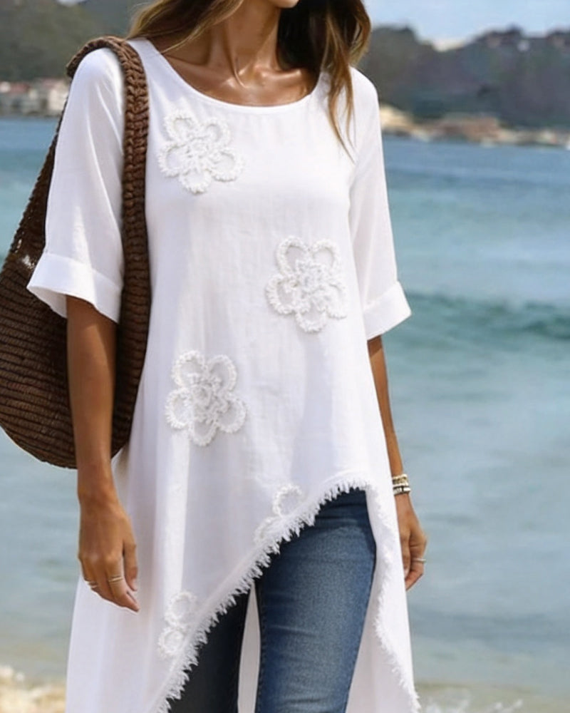 Blouse Col Rond Lâche Asymétrique