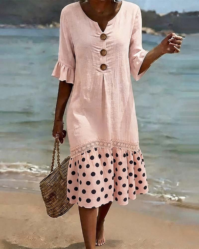 Robe Polka Dot Patchwork Volanté