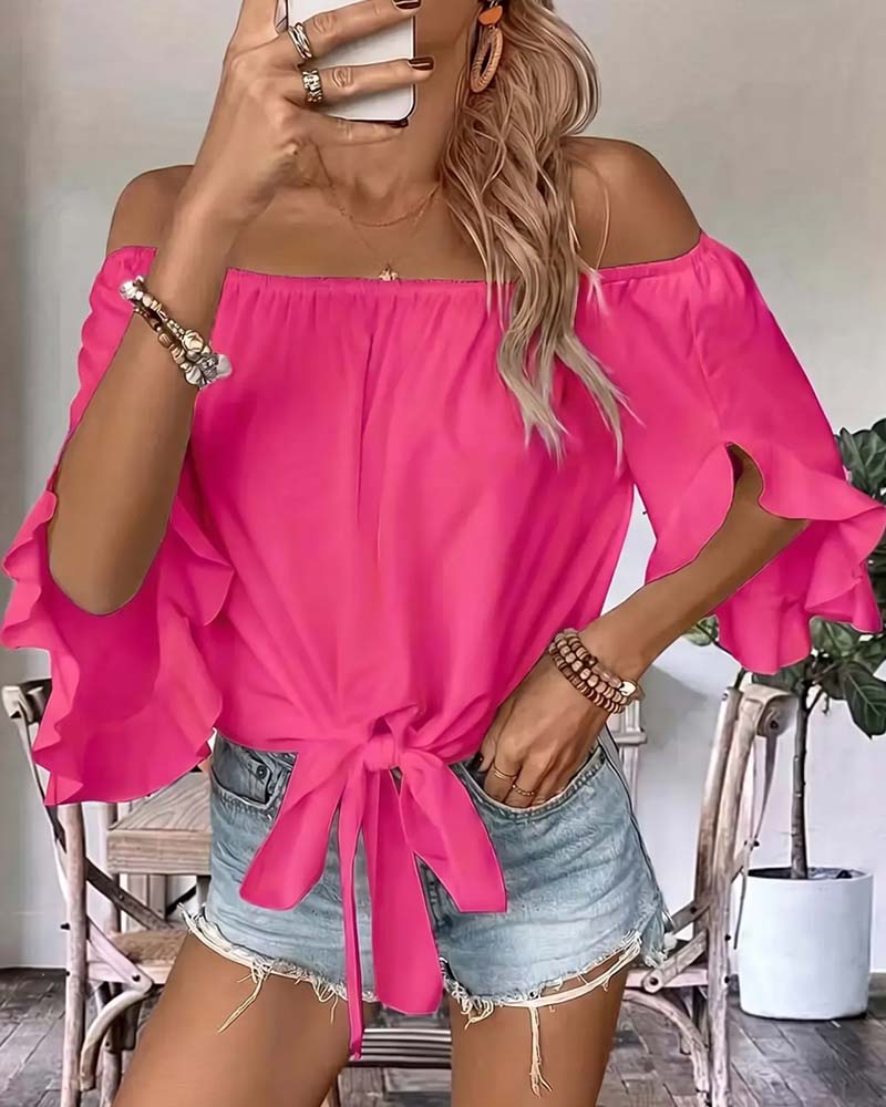 Blouse Bandage Off-Shoulder Manche Volantée