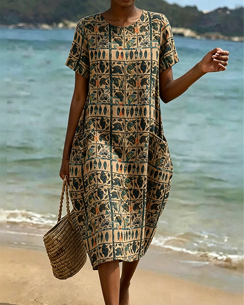 Robe Vintage Col Rond Poche