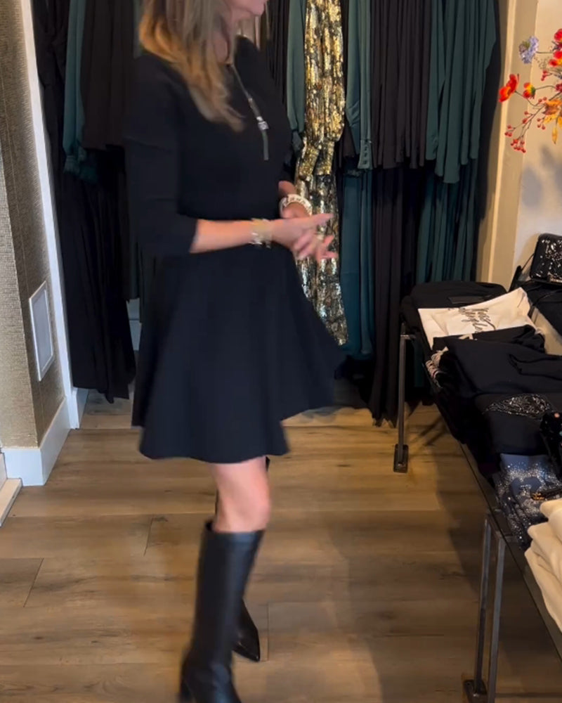 Robe élégante à fermeture éclair de couleur unie