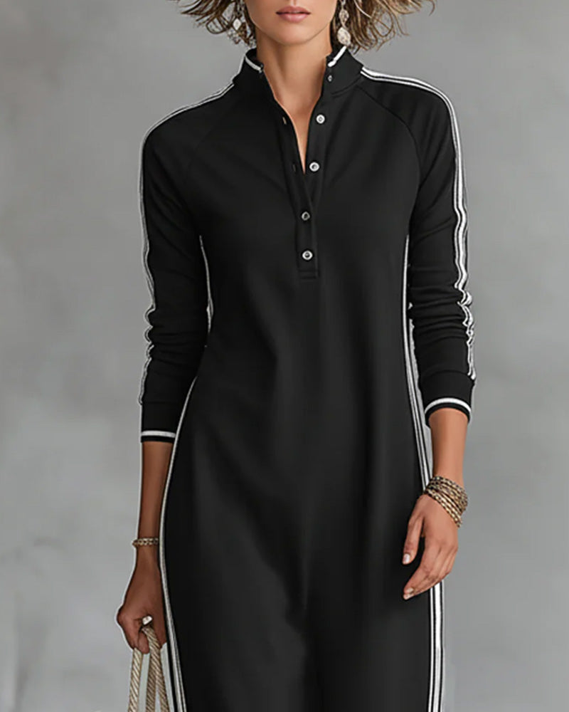 Robe Contraste Bouton Col V