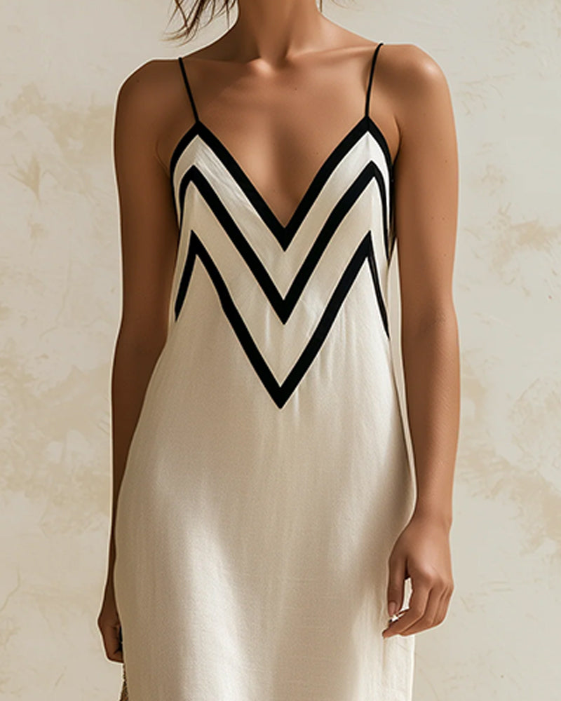 Robe Bretelles Col En V Ligne Sans Manches