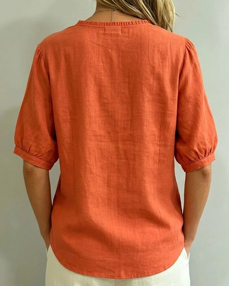 Blouse Volant Garniture Bouton Poche