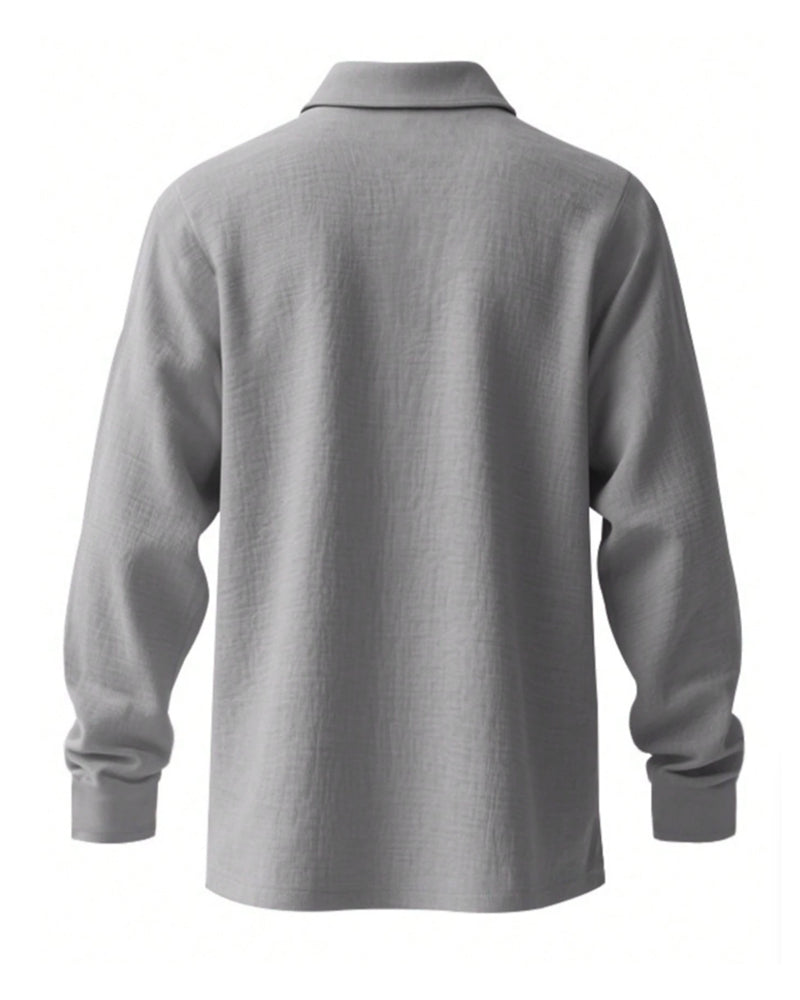 Chemise Homme Légère Coupe Ample Lin Manches Longues Polo