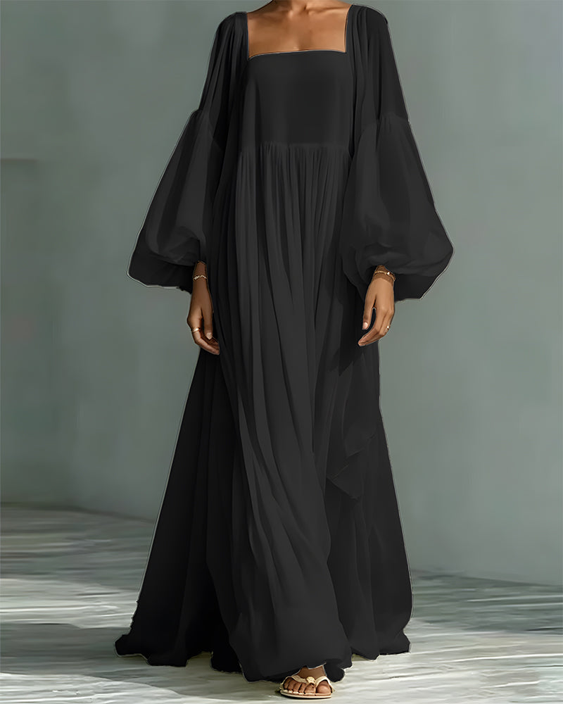 Robe Carré Encolure Manche Bouffante Fée Maxi
