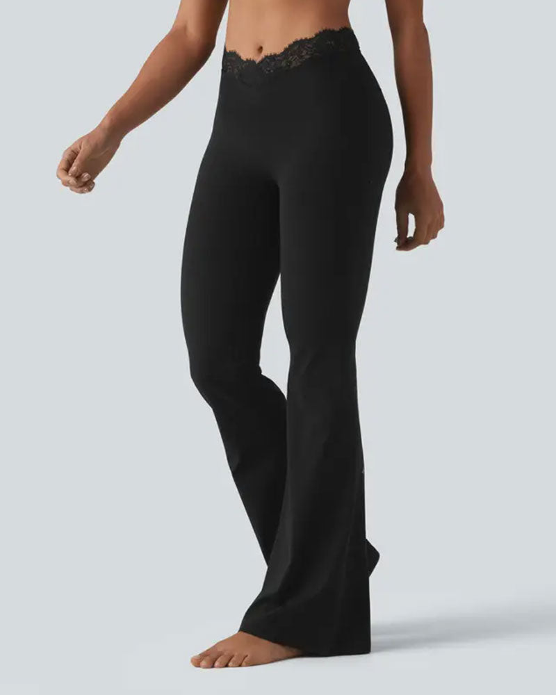 Pantalon Dentelle Taille Légèrement Évasé Yoga