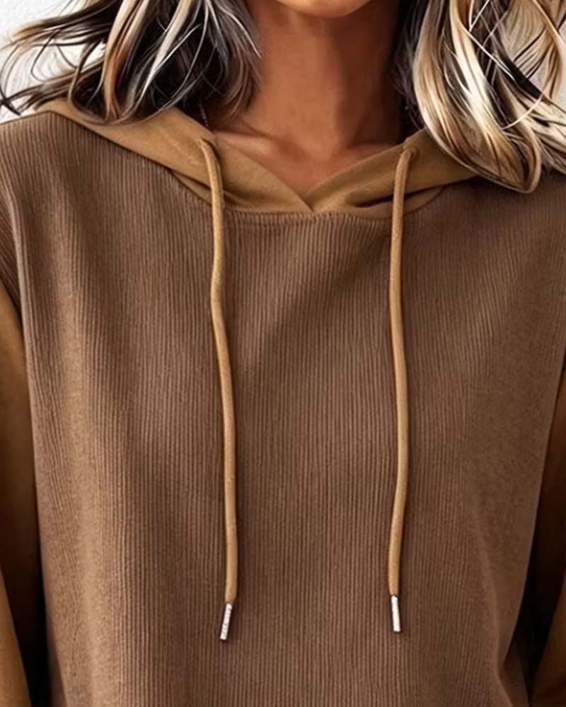 Hoodie Bloc De Couleur Capuche Ourlet Asymétrique