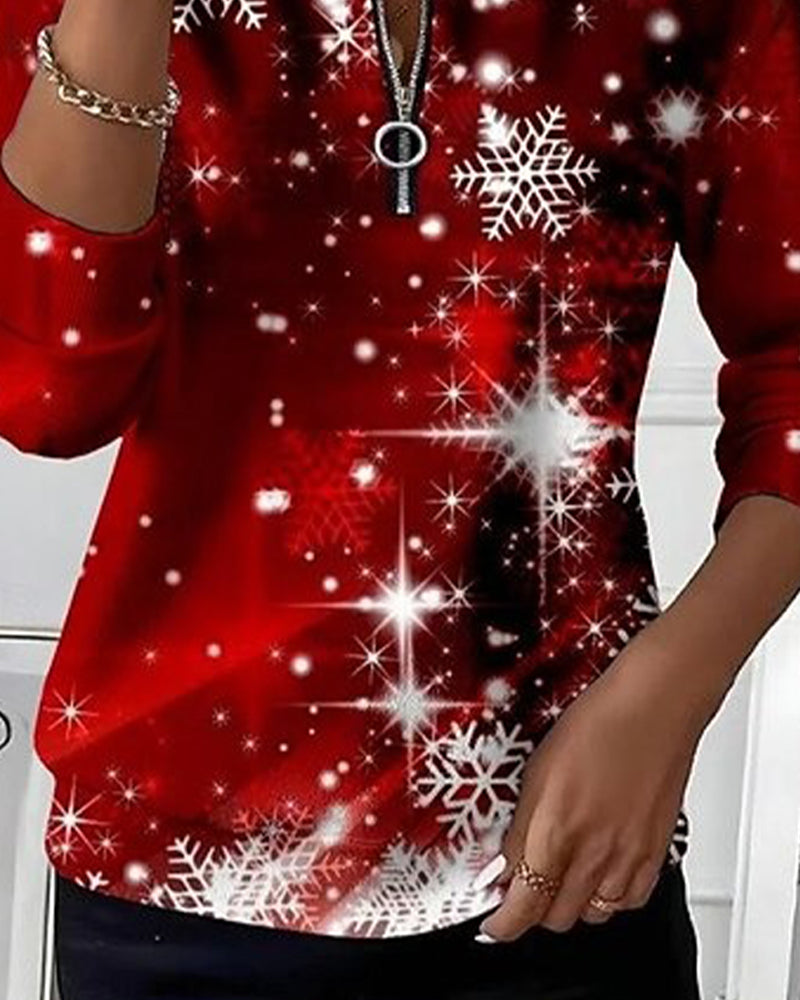 Sweatshirt Noël Flocon De Neige Demi-Zip