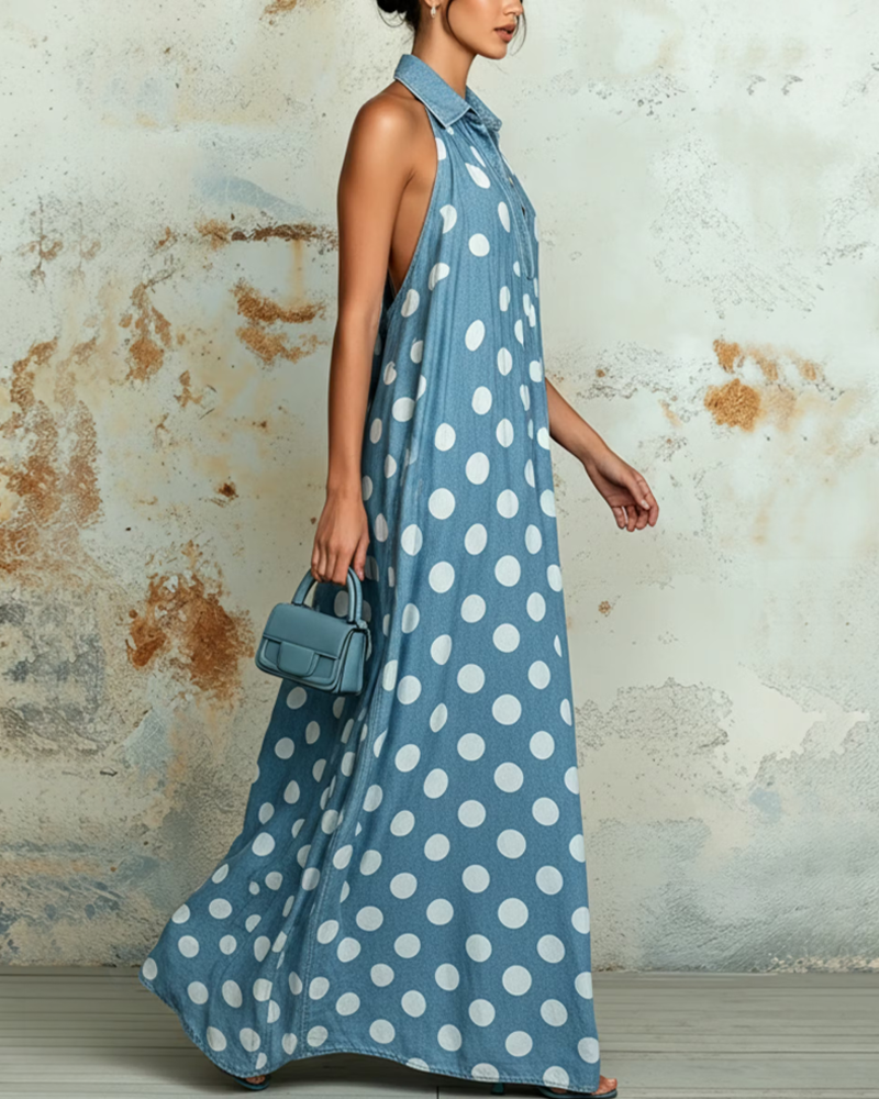 Robe À Pois Soutien Nuque Sans Manches