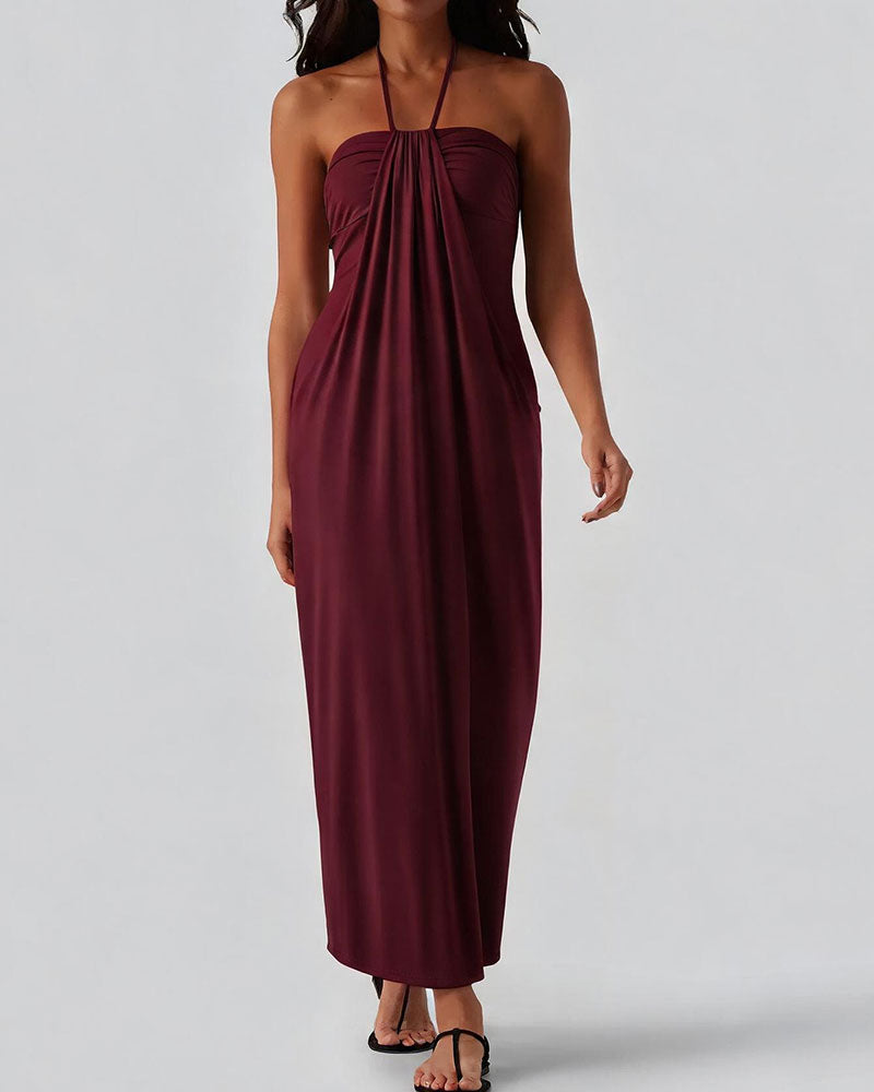 Robes Halter Drapé Longue